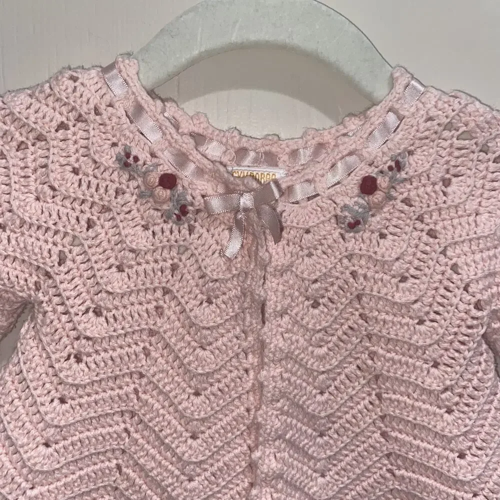 GYMBOREE 3-6 Mo Holiday Friends Rosebud Crotchet Cardigan Fall Winter Easter